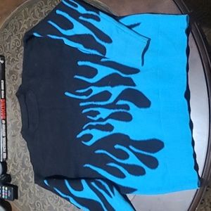 BLUE AND BLACK FLAME SWEATER SIZE MEDIUM